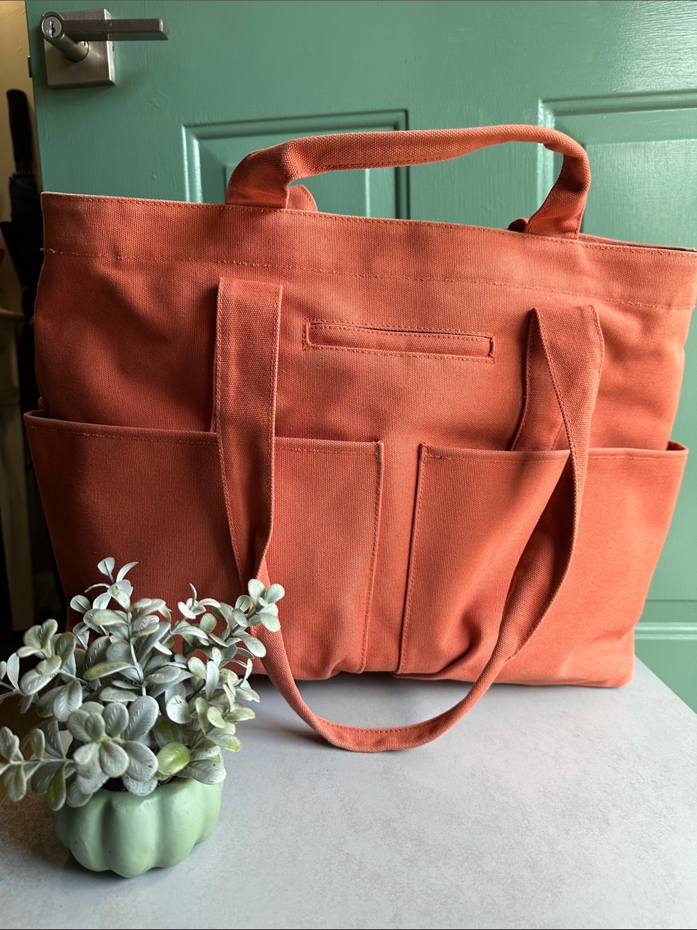 Dagne Dover Vida Coral Orange Canvas Organizer Tote